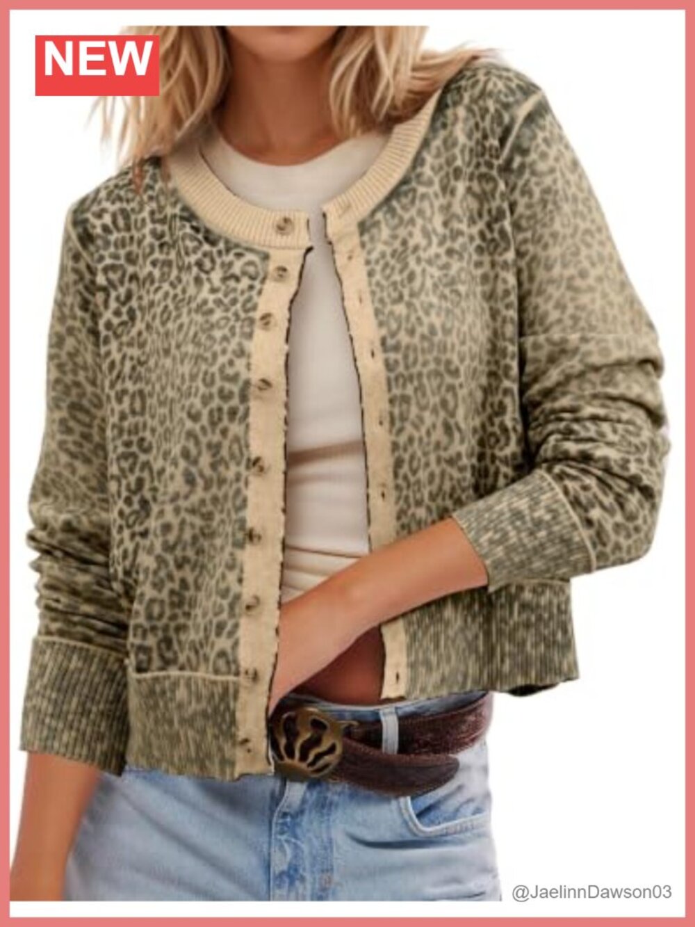 Women's Leopard Cropped Button Up Cardigan Sweater